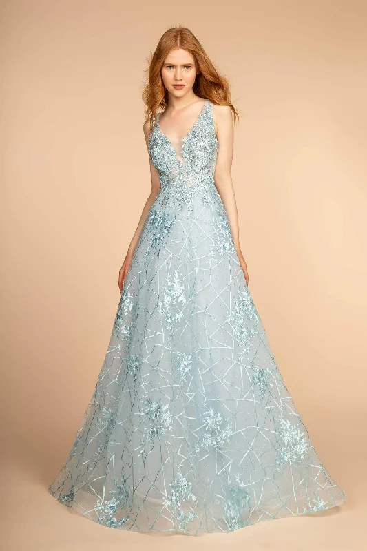 Formal Dress for Sustainable FashionGLS by Gloria - GL2564 Floral Embroidered Illusion A-Line Gown