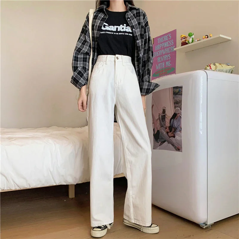 women's denim jeans for travelKittenAlarm - High Waist Loose Wide Leg Jeans Pants