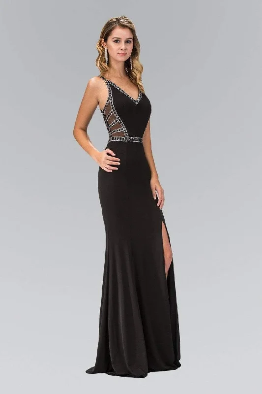 Formal Dress for WeddingsElizabeth K - GL1359 V-Neck Jersey Sheath Gown with Slit