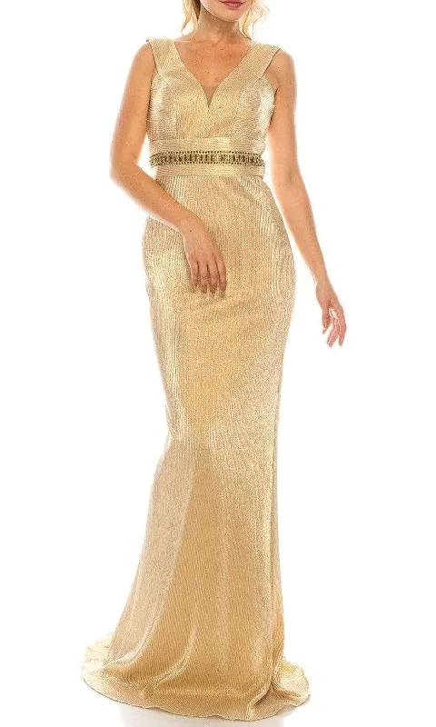 Formal Dress for Small WeddingsOdrella - 4767 Sleeveless Empire Waist Metallic Rib Sheath Gown