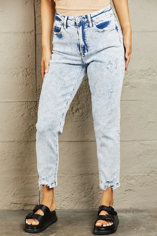 women's elastic waist denim jeansBAYEAS High Waisted Acid Wash Skinny Jeans