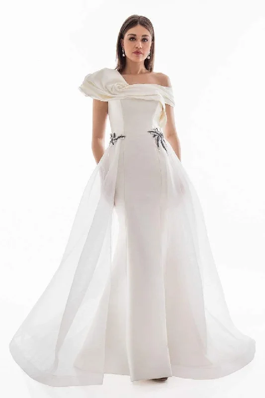 Formal Dress for Bat MitzvahsTerani Couture - 1821E7100 Dramatic Off Shoulder Sheer Overskirt Gown