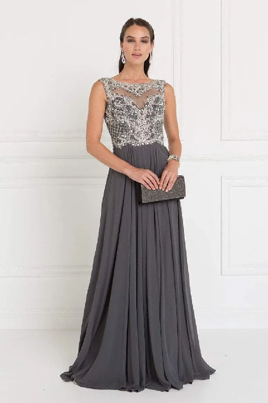 Formal Dress for Literary AwardsElizabeth K - GL1565 Jeweled Illusion Bateau Chiffon A-line Gown