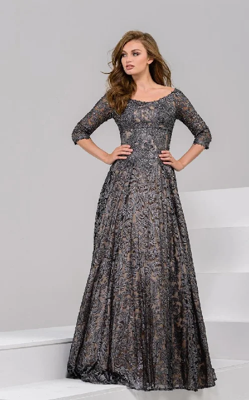 Formal Dress for WeddingsJovani - 37938 Scoop Quarter Length Sleeves A Line Gown