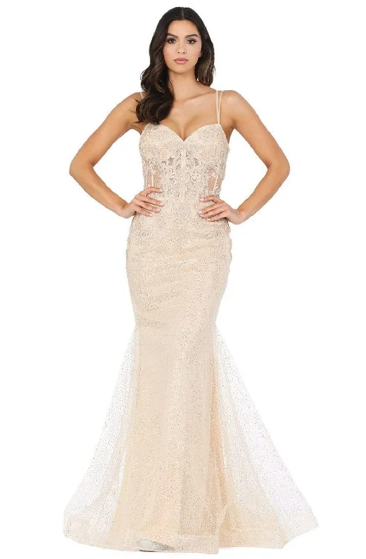 Formal Dress for Garden WeddingsDancing Queen - 4045 Illusion Corset Jewel-Strewn Mermaid Gown