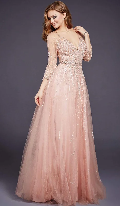 Formal Dress for Business EventsJovani - 29084 Quarter Sleeve Ornate Illusion Tulle Gown