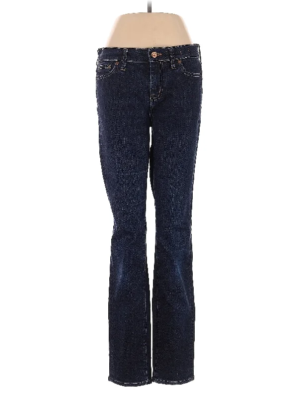 women's denim jeans with embroideryMid-Rise Bootleg Jeans in Dark Wash