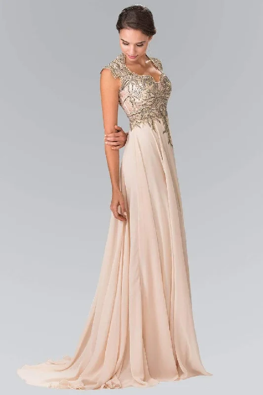 Formal Dress for Garden WeddingsElizabeth K - GL2229 Gilt Embroidered Bateau A-Line Gown