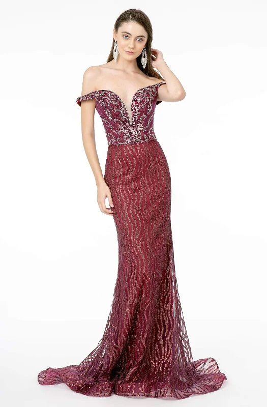 Formal Dress for Cultural ParadesGLS by Gloria - GL1818 Plunging Off Shoulder Jeweled Mermaid Gown