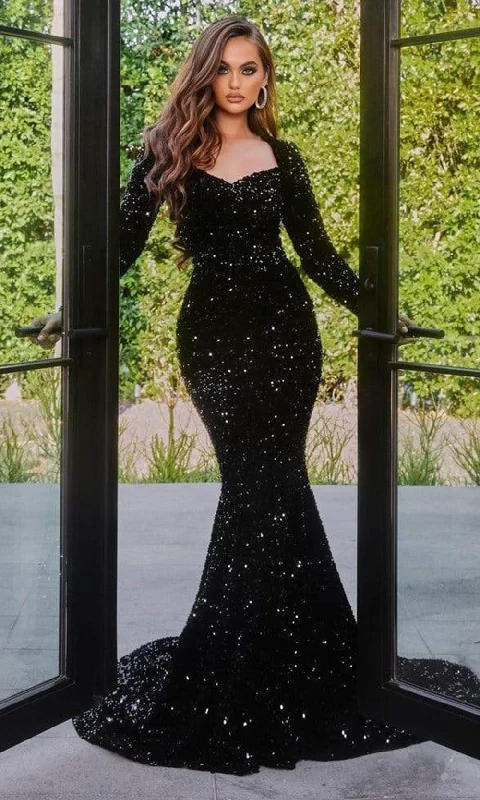 Formal Dress for Formal DinnersPortia and Scarlett - Ps22712 Long Sleeve Beaded Long Gown