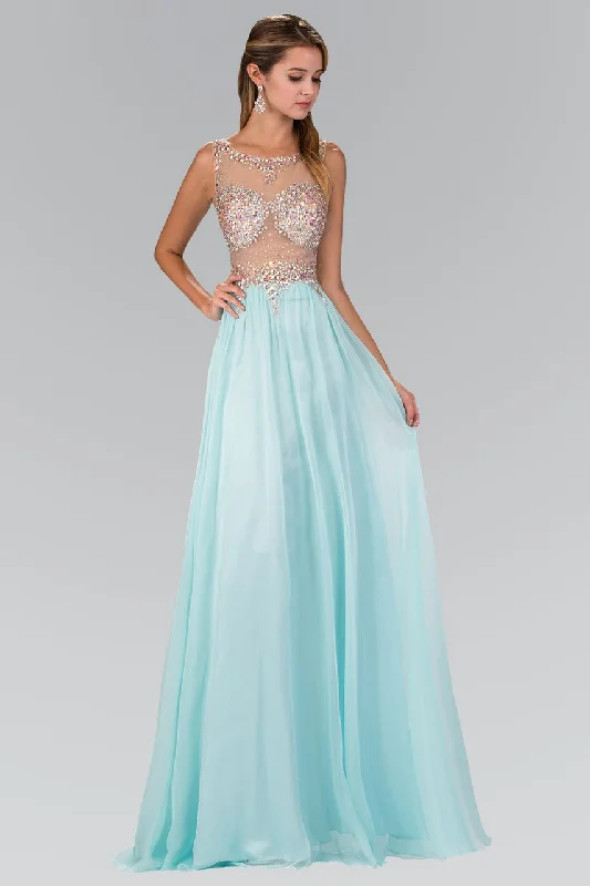 Formal Dress for Oscar NightsElizabeth K - GL2093 Sheer Crystal-Crusted A-Line Gown