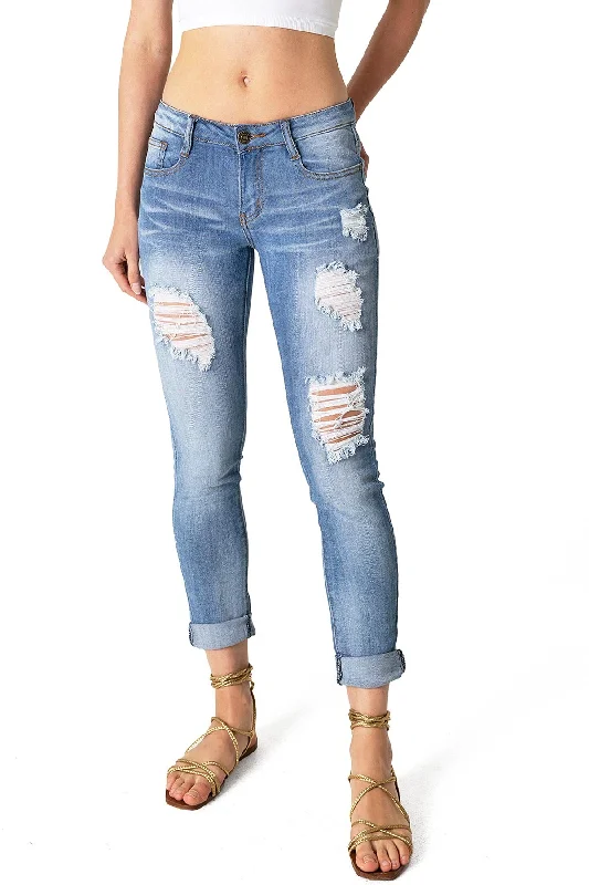 women's denim jeans with embroidered back pocketsMila Mid-Rise Crop Skinnys