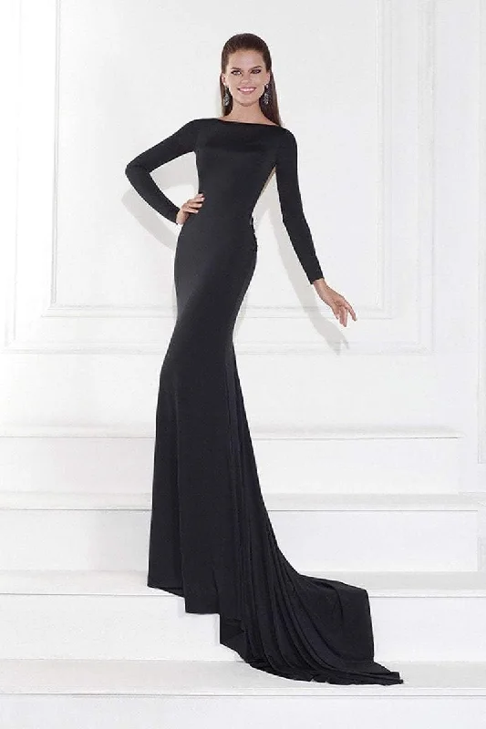 Formal Dress for Garden WeddingsTarik Ediz - 92594 Embellished Bateau Neck Long Sleeve Gown - 1 pc Black In Size 2 Available