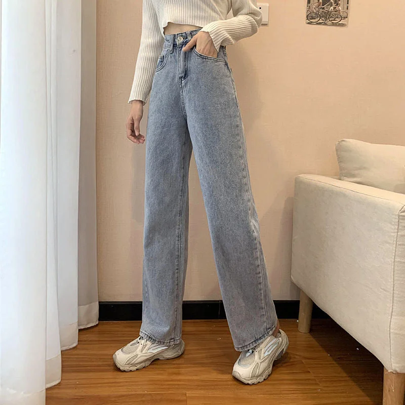 women's denim jeans for autumnKittenAlarm - High Waist Straight Stretch Loose Jeans Pants