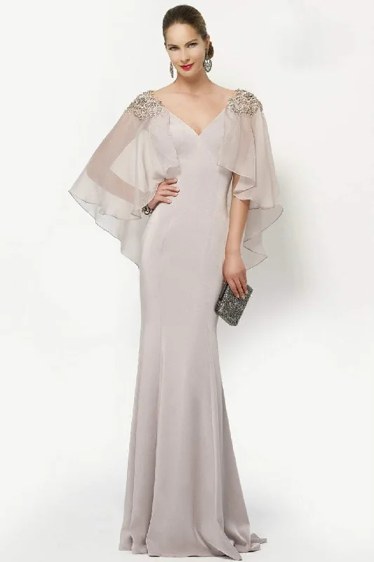 Formal Dress for Indoor WeddingsAlyce Paris - Embellished V-Neck Mother of the Bride Gown with Sheer Capelet 27170