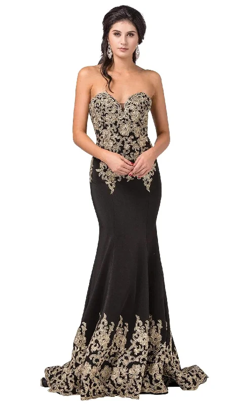 Formal Dress for Sustainable FashionDancing Queen - 2718 Gilded Plunging Sweetheart Trumpet Gown