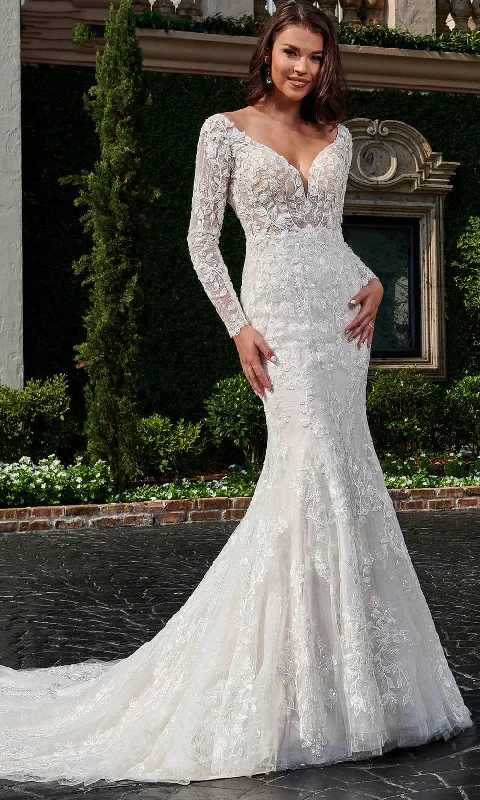 Formal Dress for Polo MatchesRachel Allan Bridal RB3162 - Long Sleeve Embroidered Bridal Gown