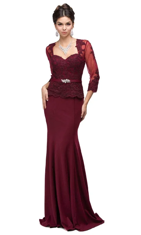 Formal Dress for Small WeddingsDancing Queen 9573 - Lace Peplum Long Gown