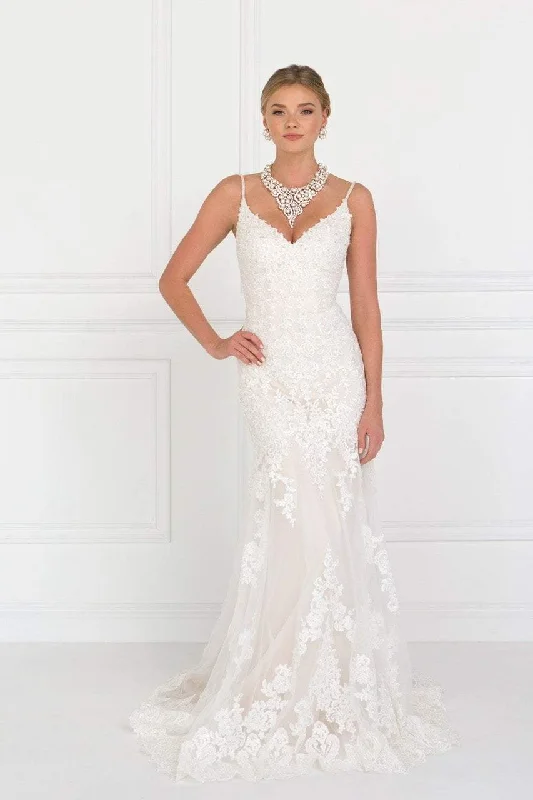 Formal Dress for Rustic ThemesElizabeth K Bridal - GL1515 Beaded Lace V-neck Trumpet Bridal Gown