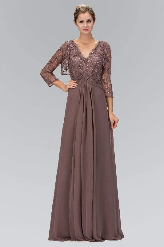 Formal Dress for Civil CeremoniesElizabeth K - GL1397 Lace V-Neck A-Line Gown with Bolero