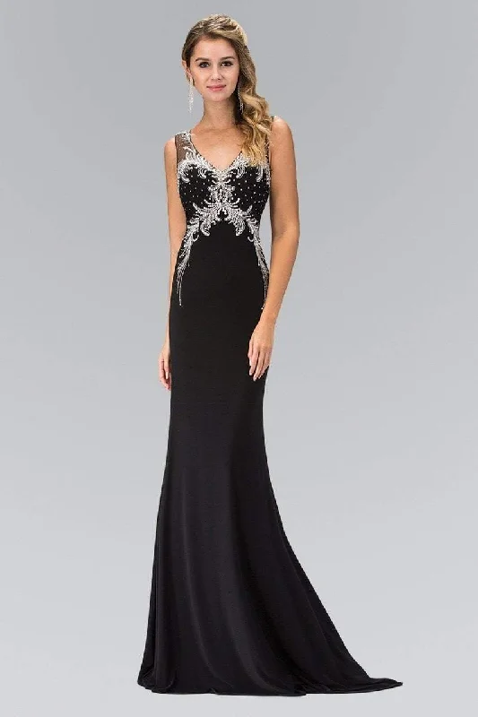 Formal Dress for Bat MitzvahsElizabeth K - GL1358 Jewel-Accented V-Neck Gown