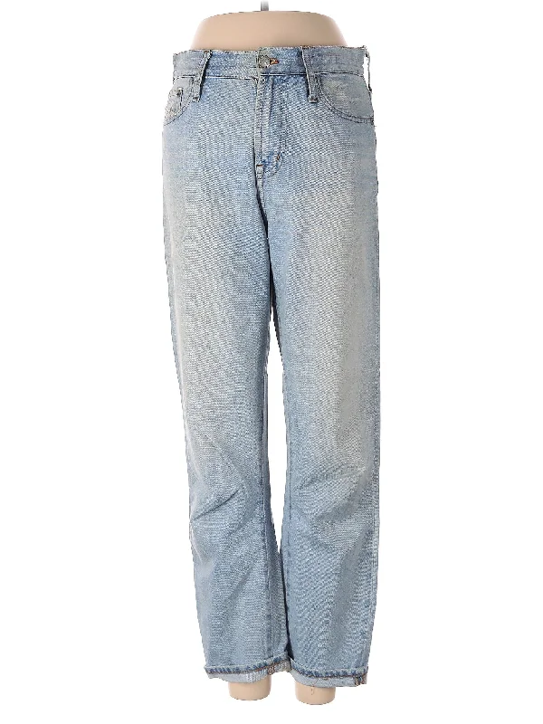 women's denim jeans with cotton blendMid-Rise Straight-leg Jeans in Light Wash