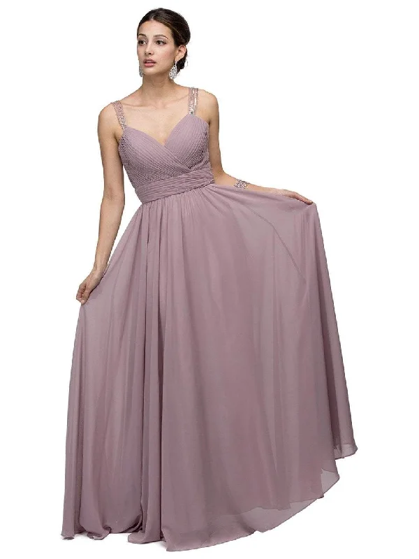 Formal Dress for Talent ShowsDancing Queen Bridal - 9471 Romantic Jewel-accented Ruched V-neck Ball Gown