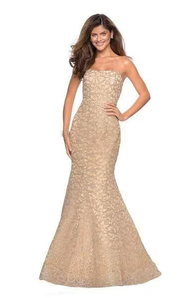 Formal Dress for Small WeddingsLa Femme - 27267 Strapless Sweetheart Neck Metallic Lace Trumpet Gown