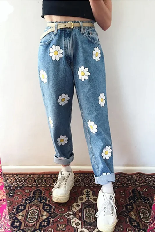 women's denim jeans with spandexKittenAlarm - Cute Daisy Cartoon Pattern Jeans Pants