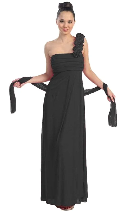 Formal Dress for Formal DancesEureka Fashion - 1701 One Shoulder Rosette Strap Empire Waist Gown