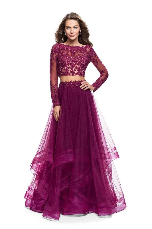 Formal Dress for Rustic ThemesLa Femme - 25300 Two-Piece Illusion Appliqued Bodice Tulle Gown