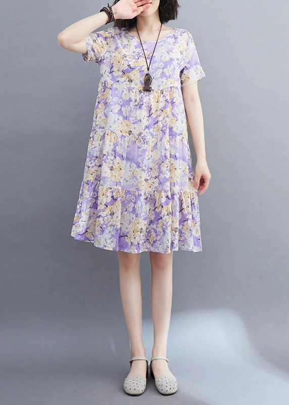 casual everyday midi dressesWomen Light Purple Patchwork Print Mid Dresses Short Sleeveomen Light Purple Patchwork Print Mid Dresses Short Sleeve