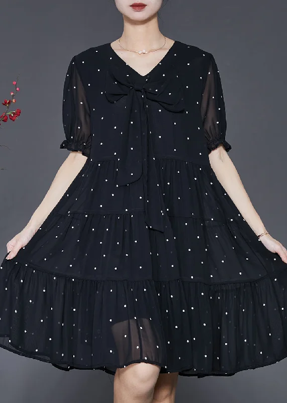 comfortable midi dressesModern Black Bow Chiffon Mid Dress Summer