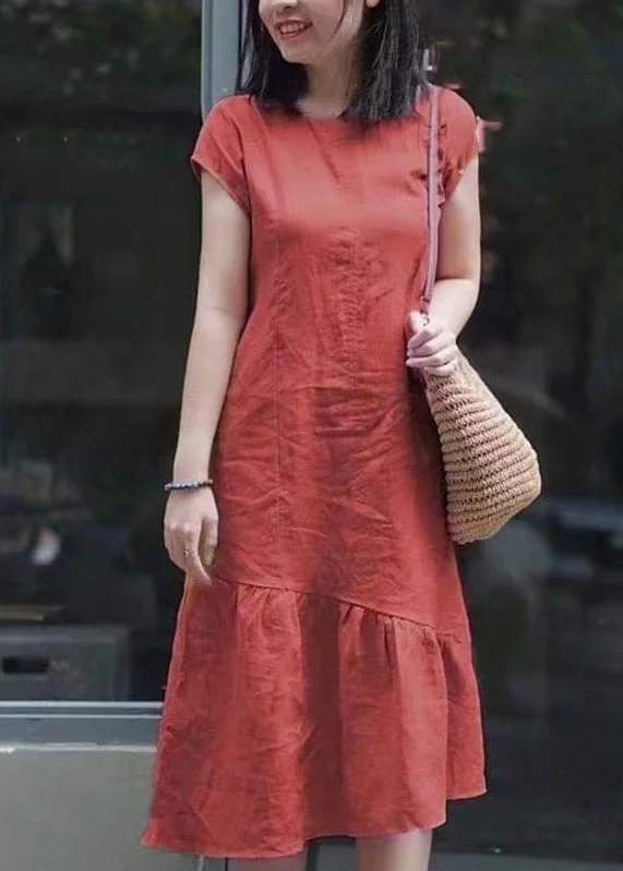 midi dresses without sleevesDIY Red Asymmetrical Patchwork Mid Dresses Short Sleeve