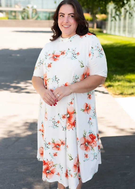 midi shift dressesKinlee Ivory Floral Midi Dress