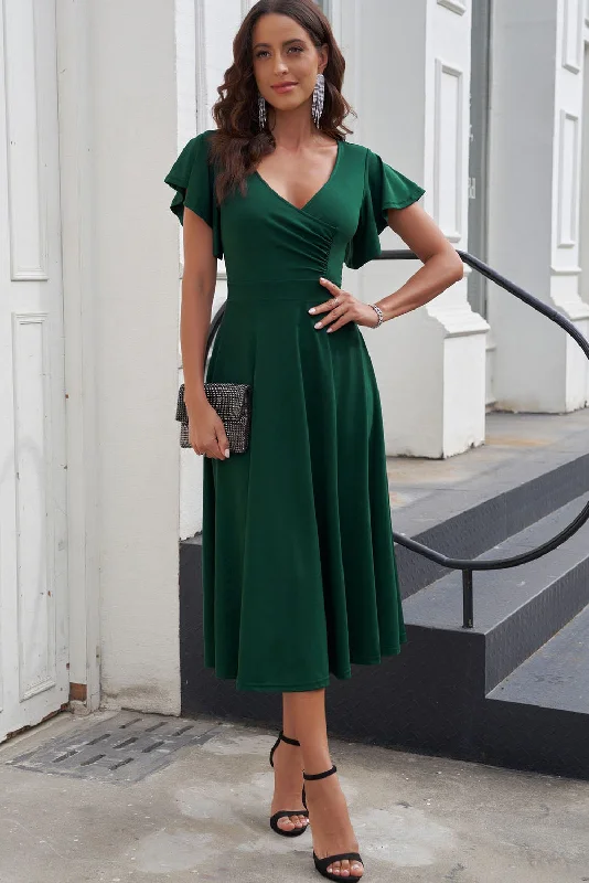 midi dresses with sleevesFlutter Sleeve Surplice Midi Dress