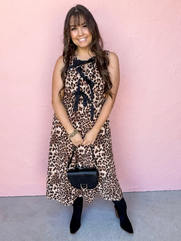 midi dresses for workHere We Are Leopard Midi Dress