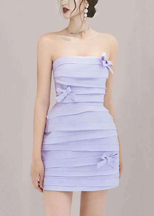 high-slit midi dressesNew Purple Strapless Bow Cotton Mid Dress Sleeveless