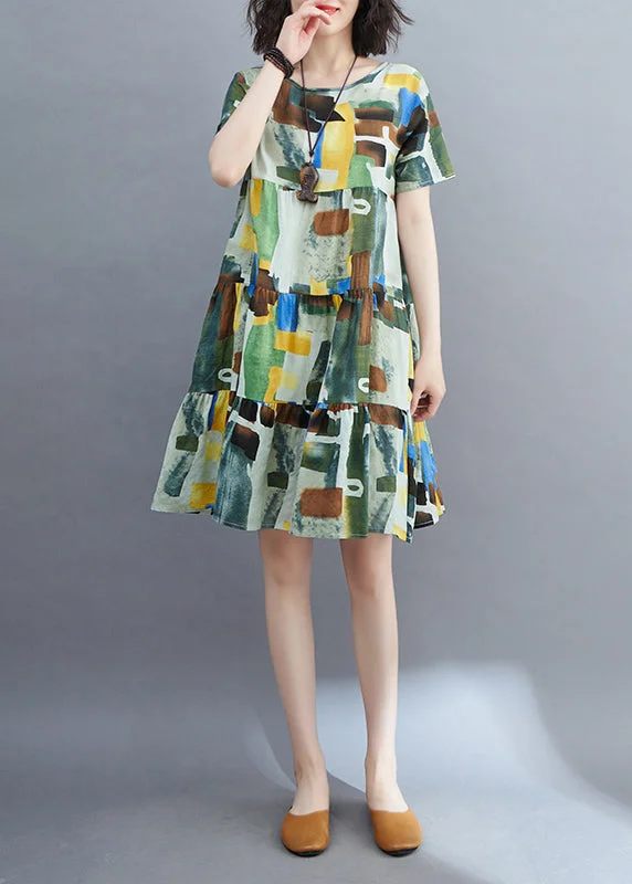 cinched-waist midi dressesStyle Colorblock Ruffled Patchwork Mid Dress Short Sleeve