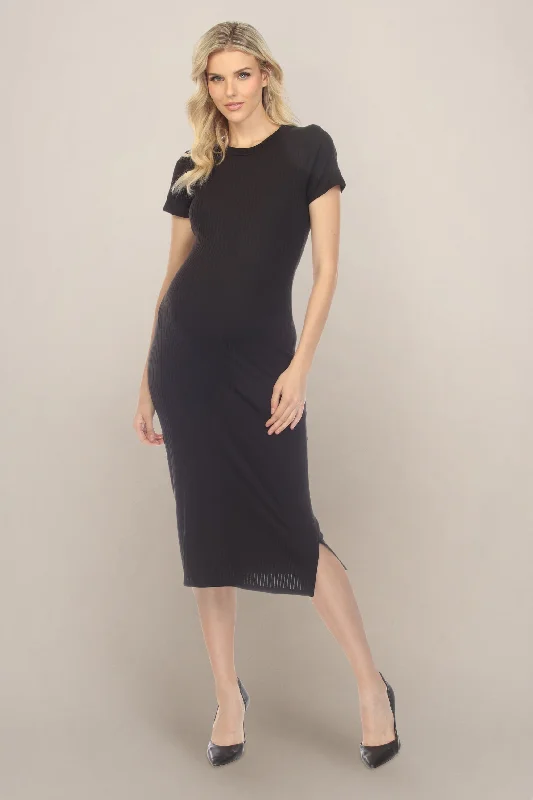 high-low midi dressesBlack Split Midi Maternity Dress