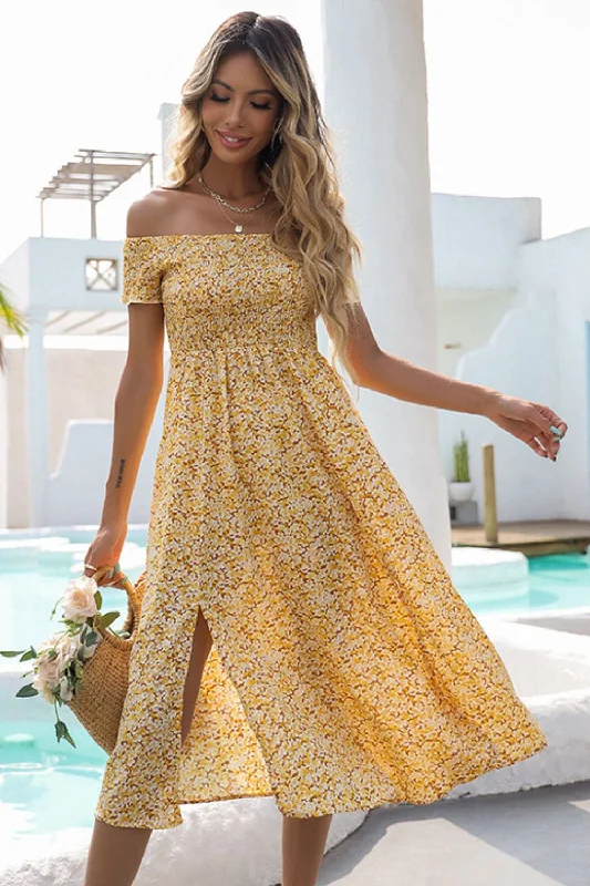 maxi midi dressesFloral Off-Shoulder Split Midi Dress