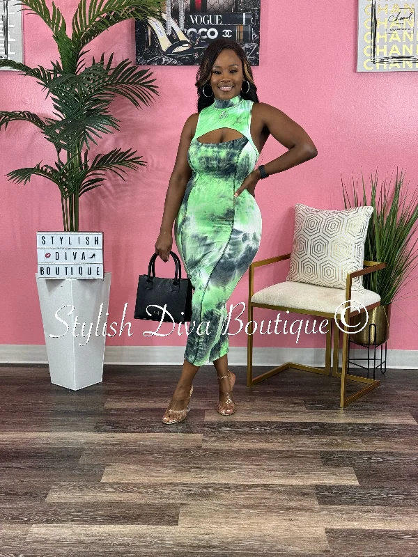 floral lace midi dressesTiesha Tie Dye Midi Dress (Green)