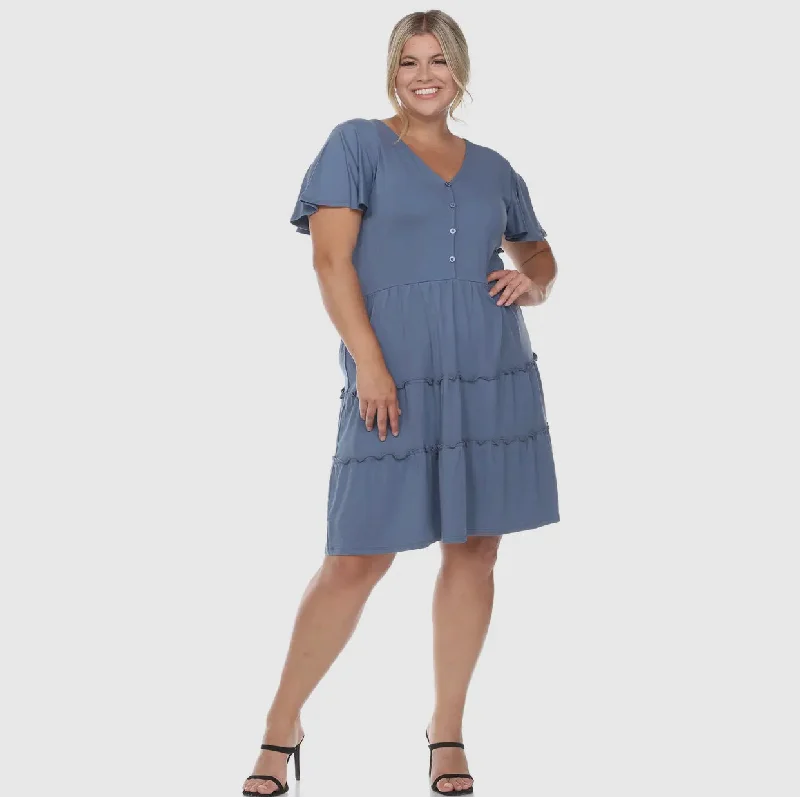 satin midi dressesDresses - Short Sleeve V-neck Tiered MIDI, Also Plus Size