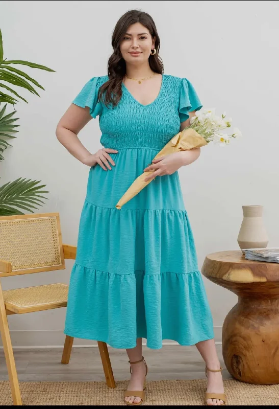 short sleeve midi dressesDresses - Flutter Sleeve MIDI, Plus Size