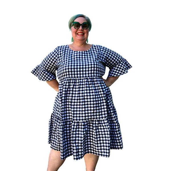 mini midi dressesBlack Gingham Midi Ruffle Plus Size Dress