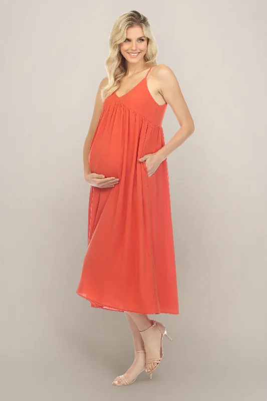 wrap-around midi dressesOrange Empire Waist Midi Maternity Dress