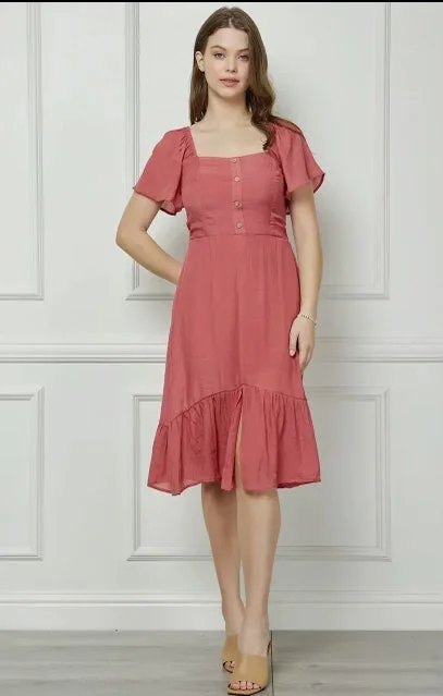 stylish midi dressesDresses - Rosewood Puff Sleeve Lace-Up Midi With Bottom Ruffle