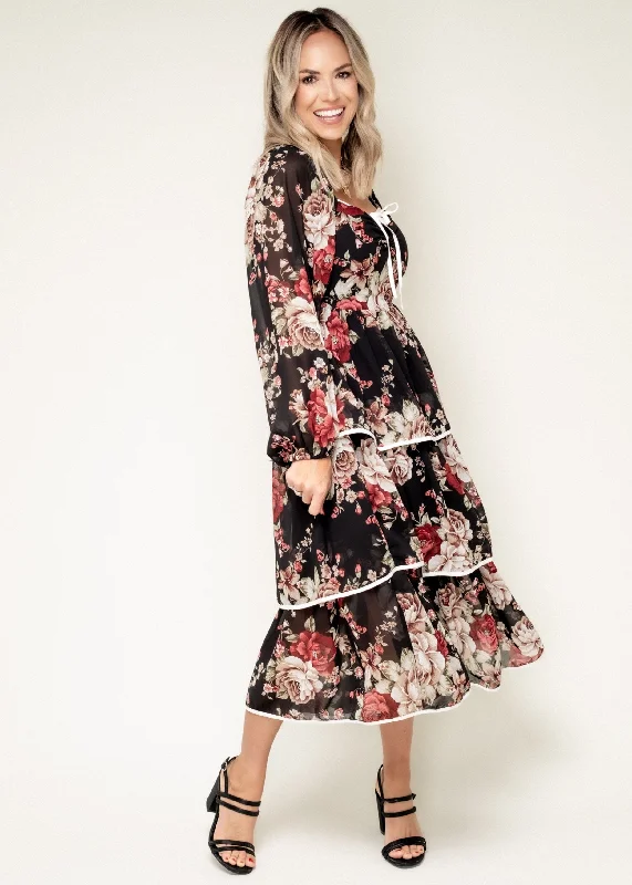 midi dresses for summerFor Another Time Floral Tiered Midi Dress