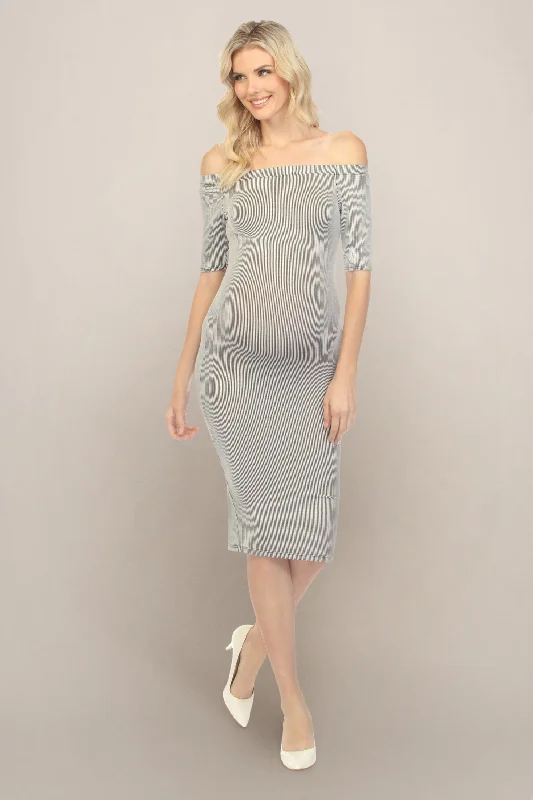 midi cocktail dressesBlack Stripe Off the Shoulder Maternity Midi Dress