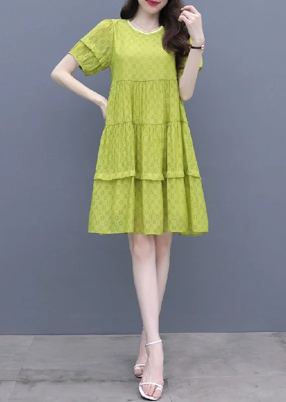 stretch midi dressesFashion Fluorescent Green O-Neck Graphic Patchwork Mid Dress Summer